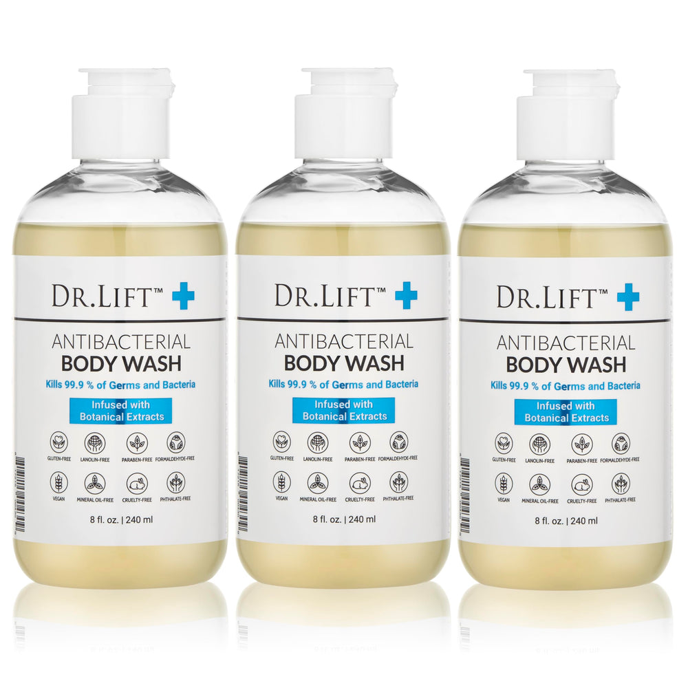 DR. LIFT front packaging showing three 8 oz bottles and clear labeling for convenience