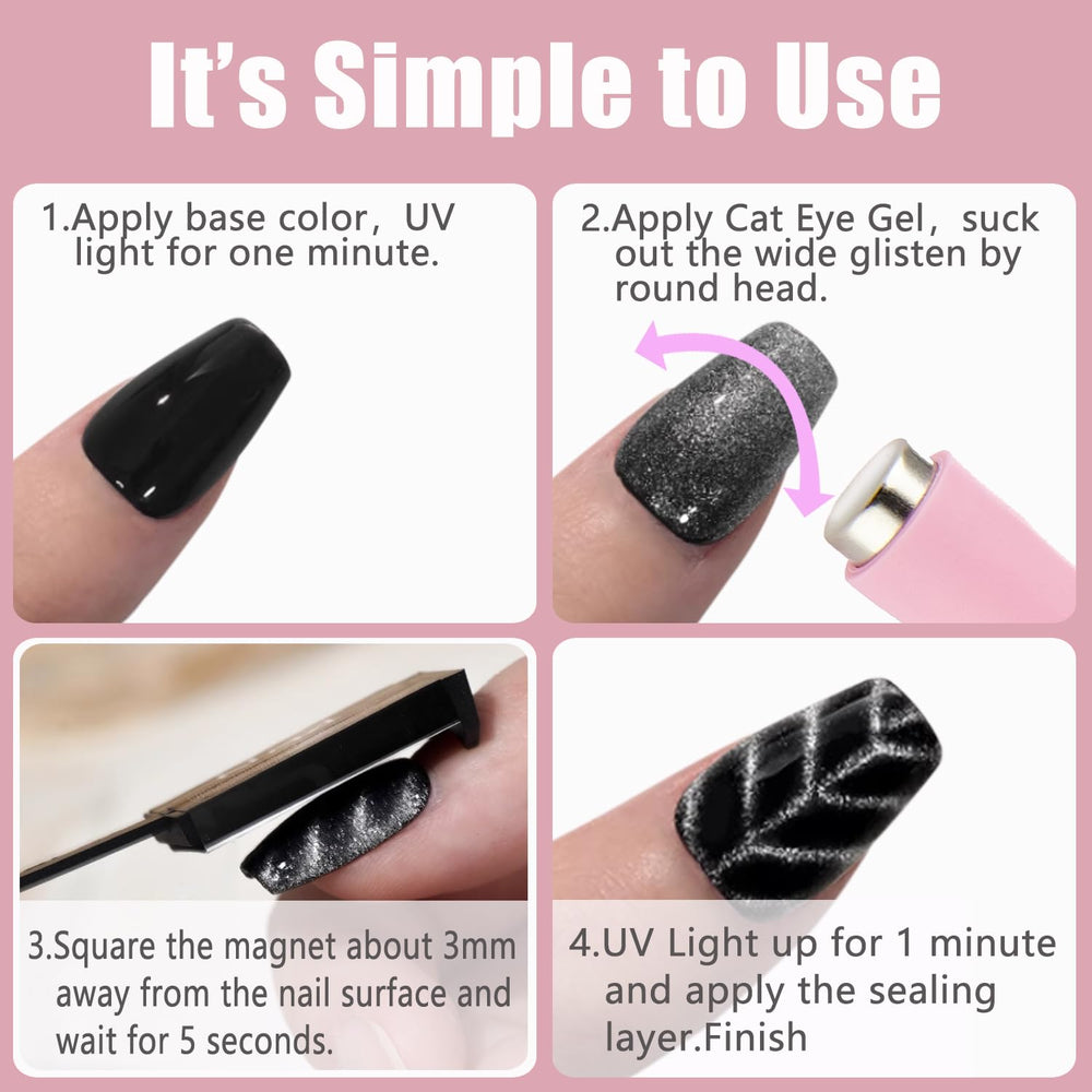 Dr.nail magnet held above painted nail illustrating quick, crisp cat eye formation