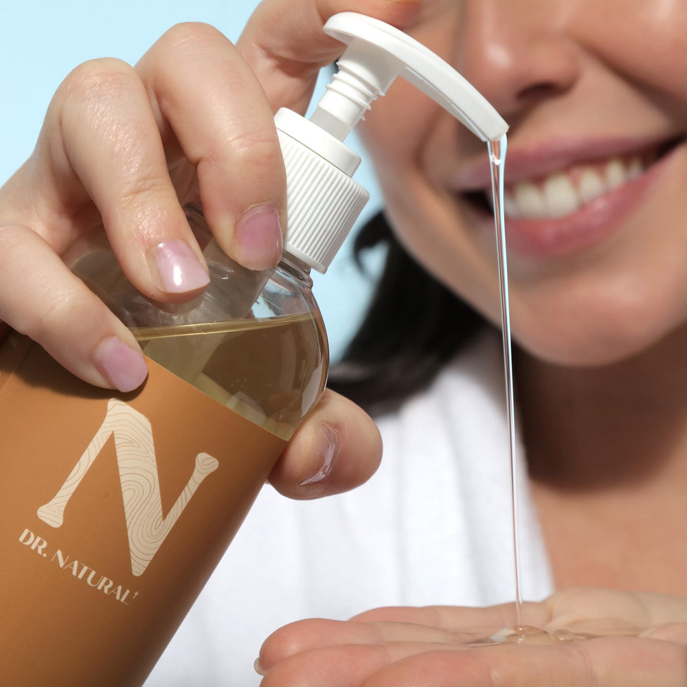 Dr. Natural used for hand washing showing soft skin benefit
