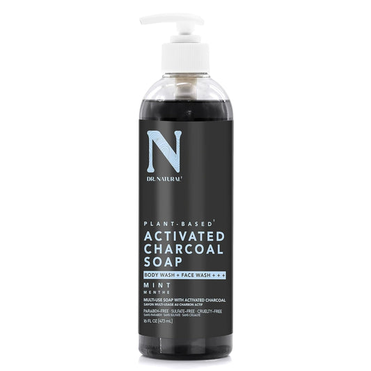Dr. Natural front packaging 16 oz bottle showing mint label and charcoal benefit
