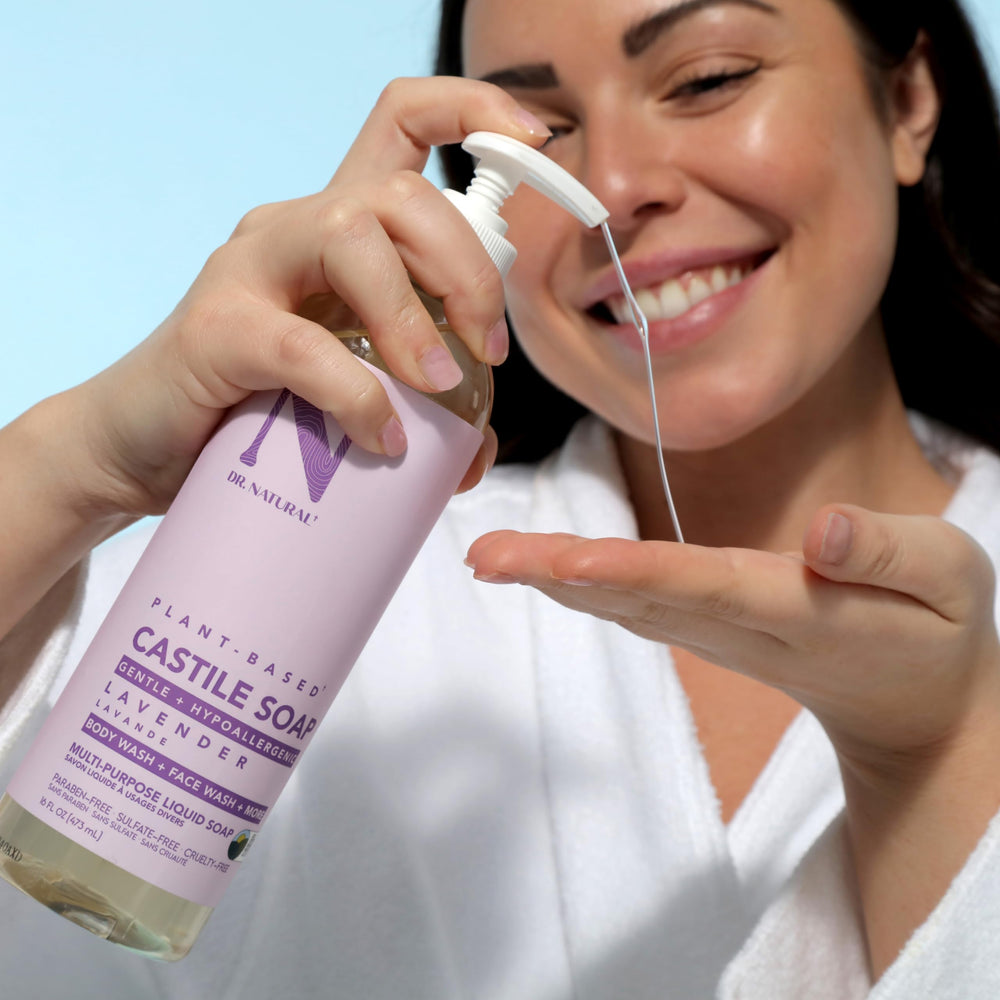 Dr. Natural shampoo in hair rinsing clean without stripping moisture