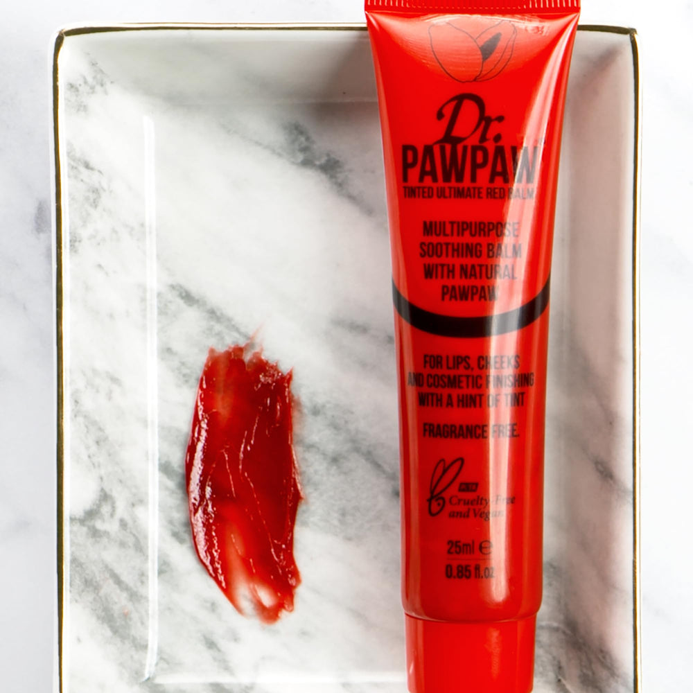 Dr. PAWPAW ORIGINAL BALM label close-up showing product claims and natural formulation