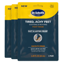 Dr. Scholl's front packaging showing three pairs and warming booties benefit