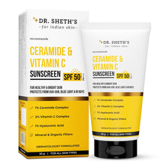 Dr. Sheth's front packaging showing SPF 50+ protection and benefits