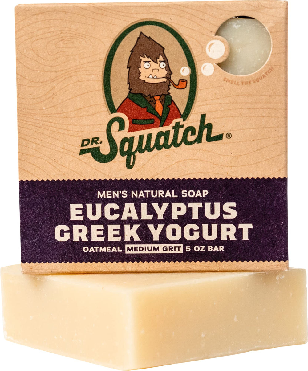 Dr. Squatch eucalyptus bar front packaging showing scent and benefit