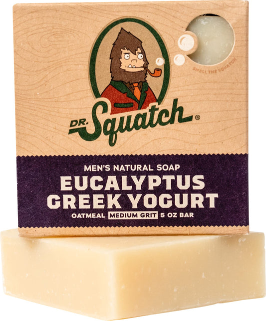 Dr. Squatch eucalyptus bar front packaging showing scent and benefit