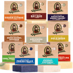 Dr. Squatch front packaging showing multiple scent bars and gift-ready presentation