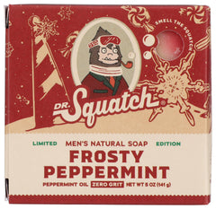 Dr. Squatch Frosty Peppermint bar front view showing invigorating mint scent