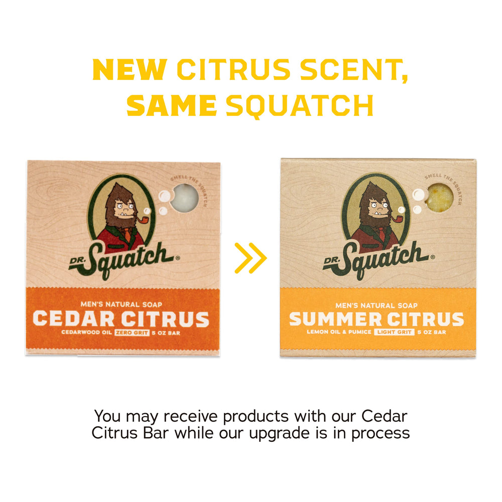 Dr. Squatch label closeup showing ingredients list and natural formulation benefit