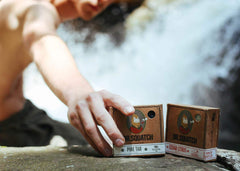 Dr. Squatch pine tar bars stacked for size comparison benefit: perceives bar dimensions