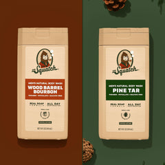 Dr. Squatch 14 oz bottle next to grooming kit showing size and travel-friendly backup benefit