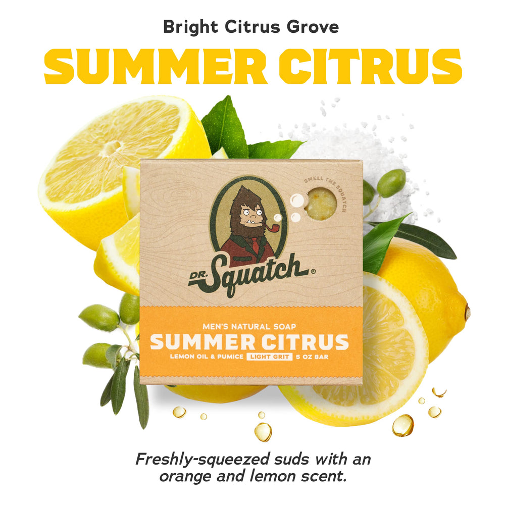 Dr. Squatch Summer Citrus bar close-up showing texture and bright citrus appeal
