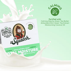 Dr. Squatch bar lather in hand demonstrating gentle, non-drying cleansing