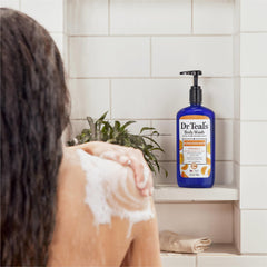 Dr Teal's in-hand use under shower demonstrating easy application