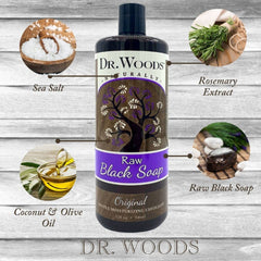 Dr. Woods black soap creating lather in loofah for effective exfoliation