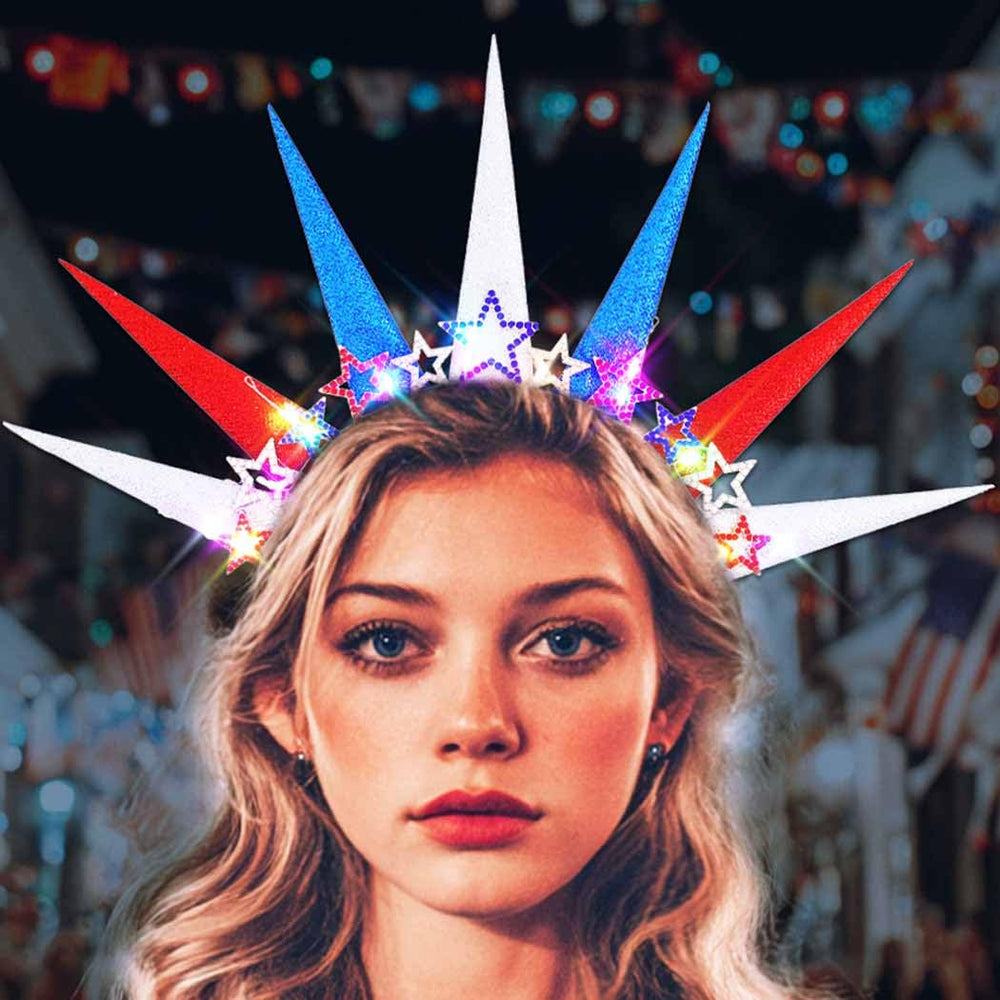 DRESBE front view of star halo headband showing overall shape and patriotic design benefit: instant party-ready look