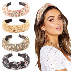 DRESHOW four headbands laid flat demonstrating pattern variety and gift-ready set
