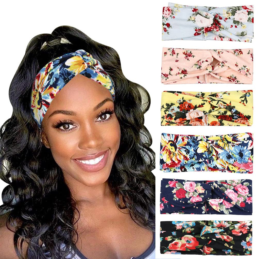DRESHOW front view of six-pack headbands showing floral designs and variety benefit