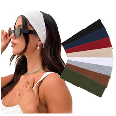 DRESHOW front view of eight headbands neatly stacked showing colors and packaging benefit