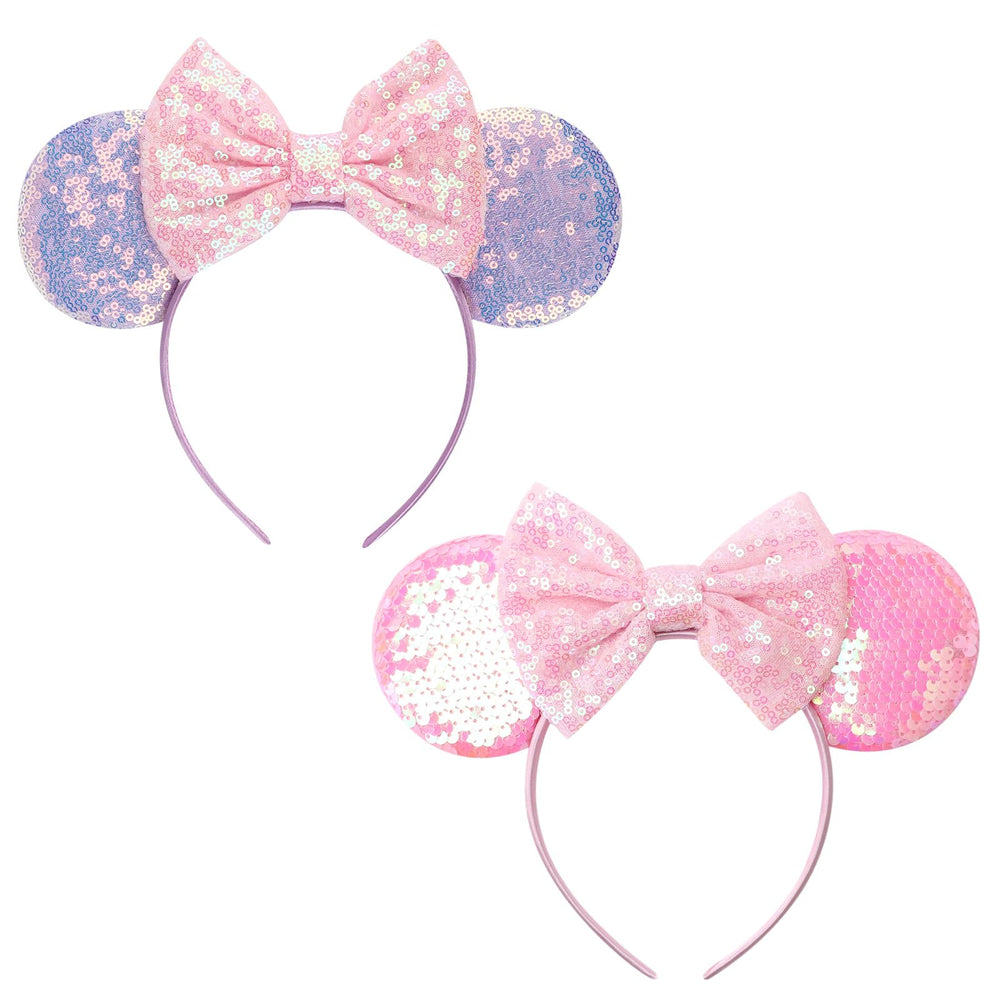 DRESHOW front view of glitter mouse ears headband showing bold design and shine