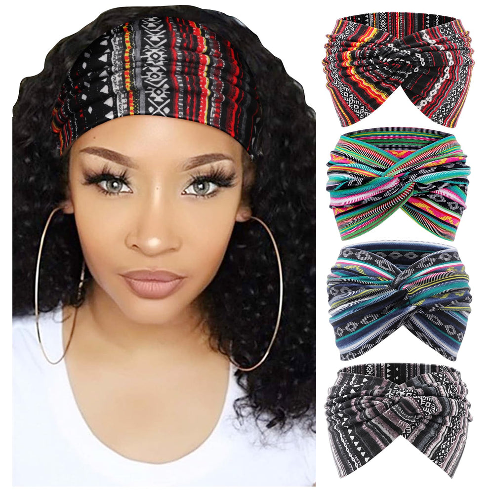 DRESHOW front view of four-pack headbands showing colors and knot detail, stylish versatility
