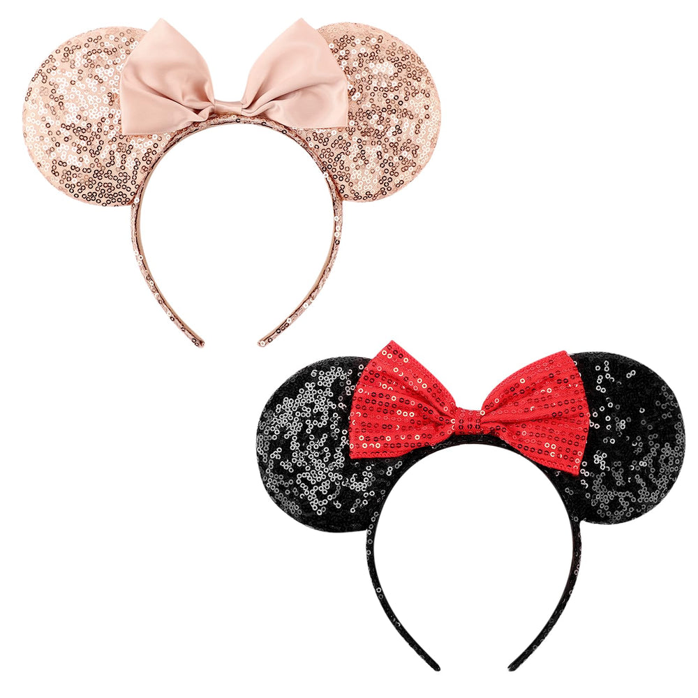 DRESHOW front view glitter mouse ears headband showing shiny bow and ears for playful look