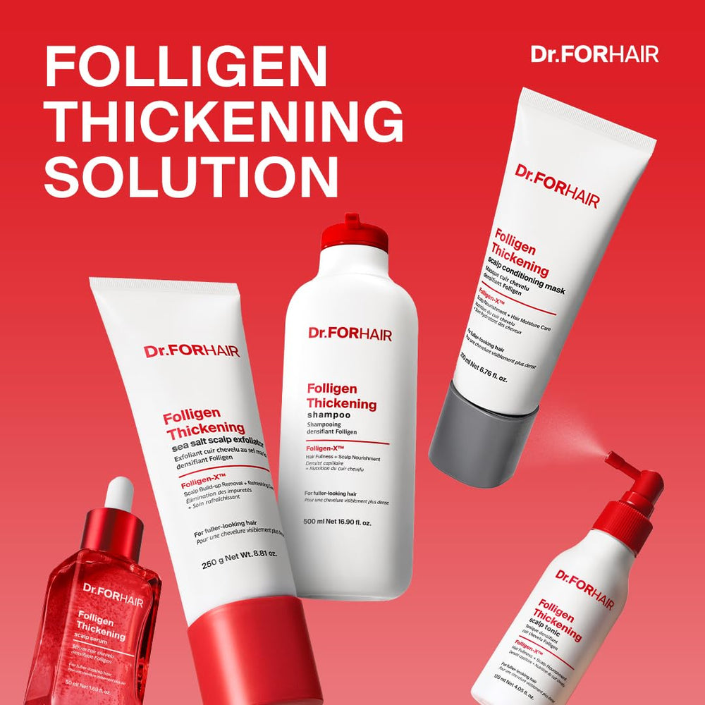 Dr.FORHAIR illustrative before-and-after styling mockup showing fuller look
