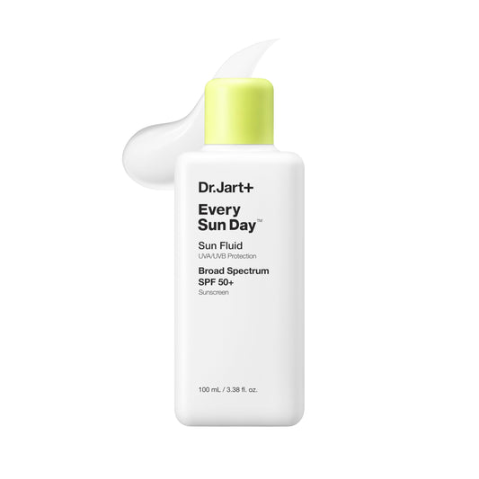 Dr.Jart+ bottle front view showing sleek sun fluid and SPF benefit