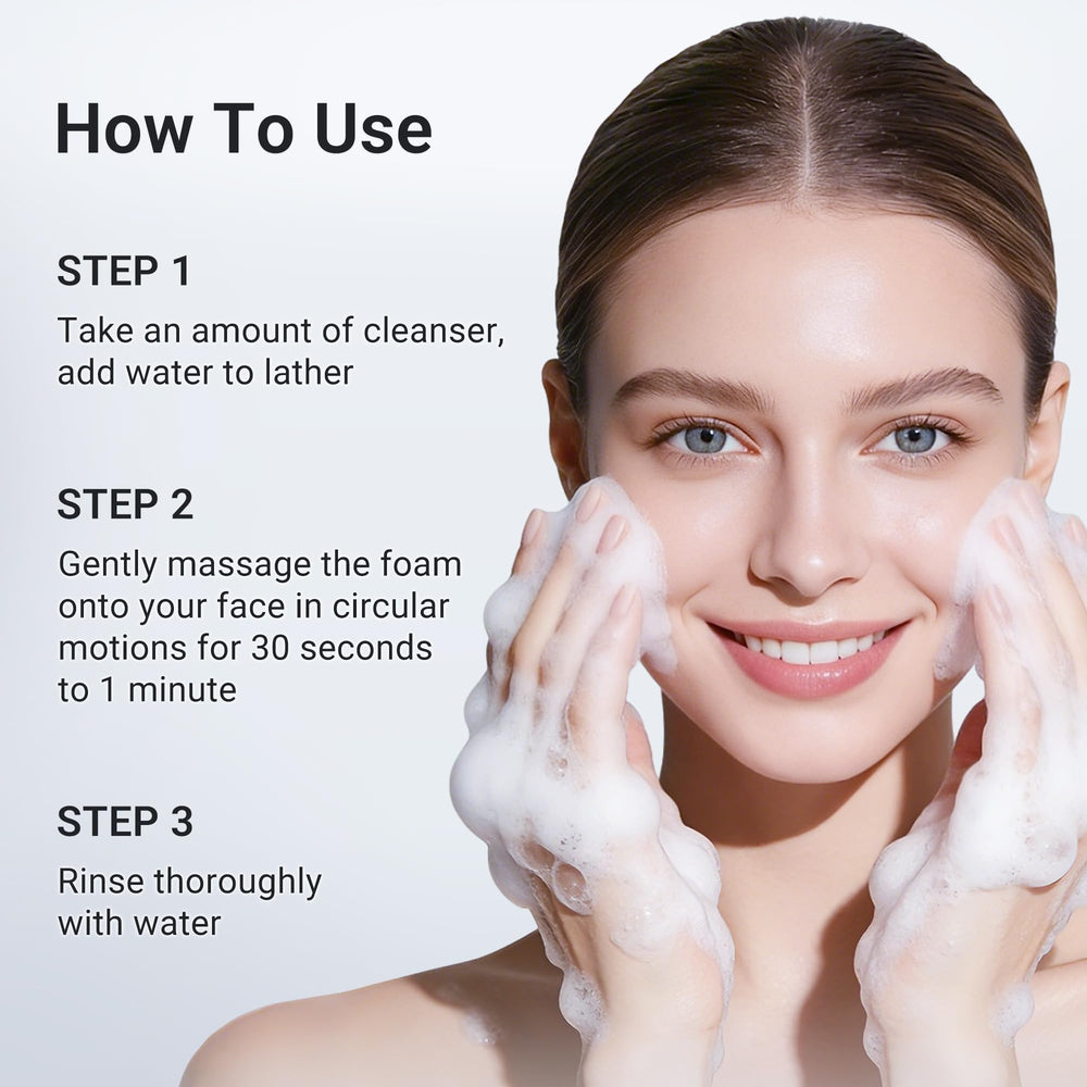 Dr.Leo cleanser in hand showing 2.7oz scale for travel convenience
