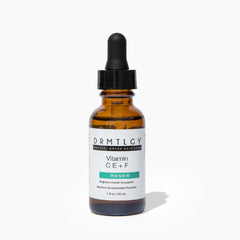 DRMTLGY bottle front view showing antioxidant serum and clear branding benefit visible results