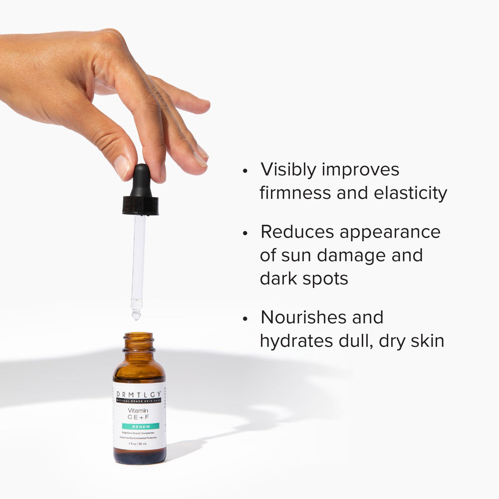 DRMTLGY serum texture on skin close-up showing lightweight absorption and hydrating finish