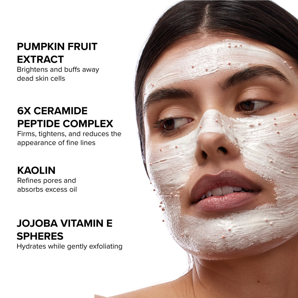 DRMTLGY applying pumpkin enzyme mask on face for at-home spa treatment benefit