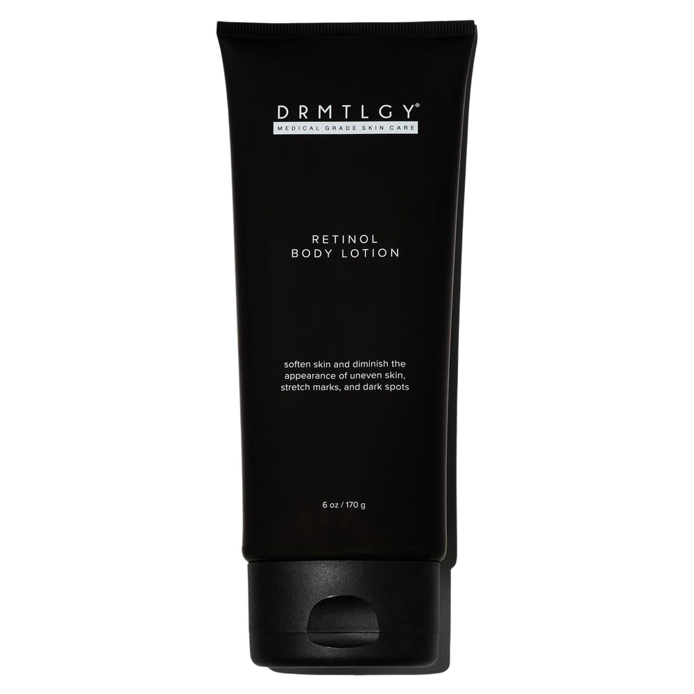 DRMTLGY front bottle view showing product benefits and sleek packaging