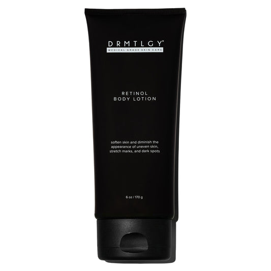 DRMTLGY front bottle view showing product benefits and sleek packaging