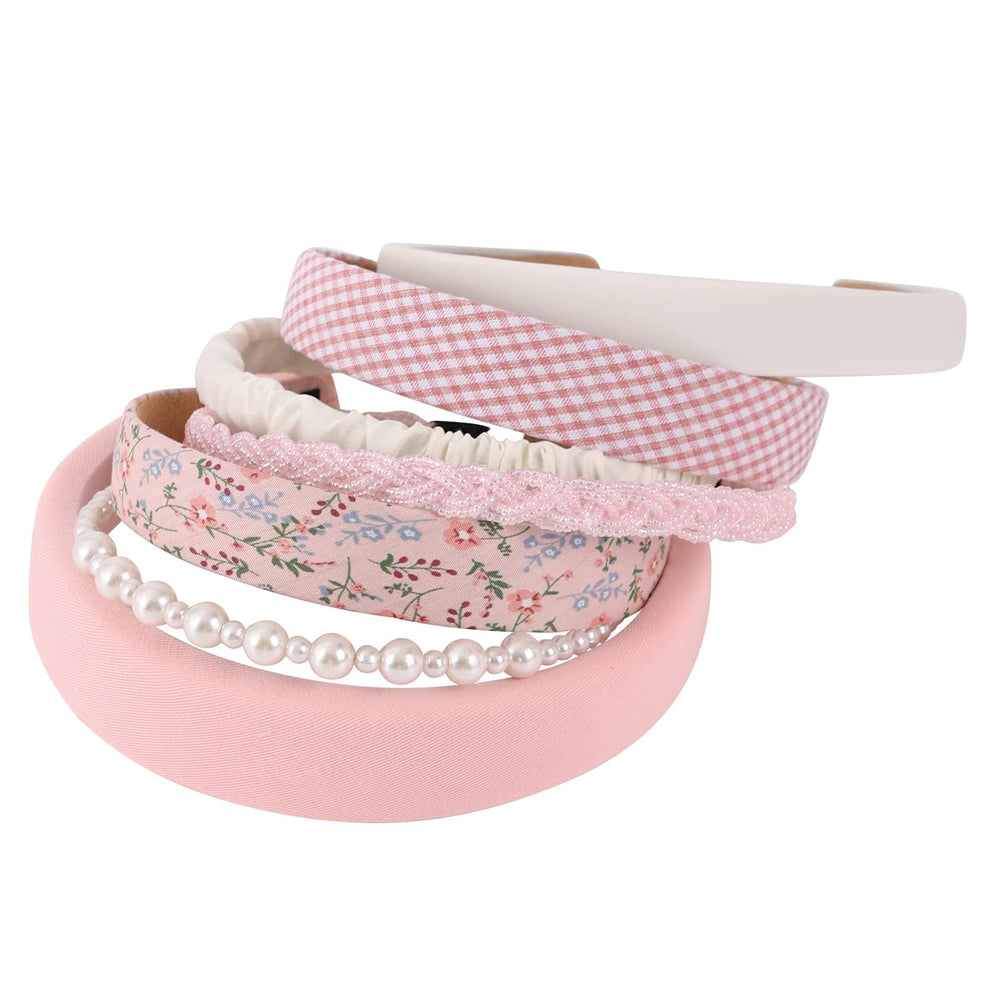 Drnytunk pink headband front packaging showing pearls and floral accents for polished style