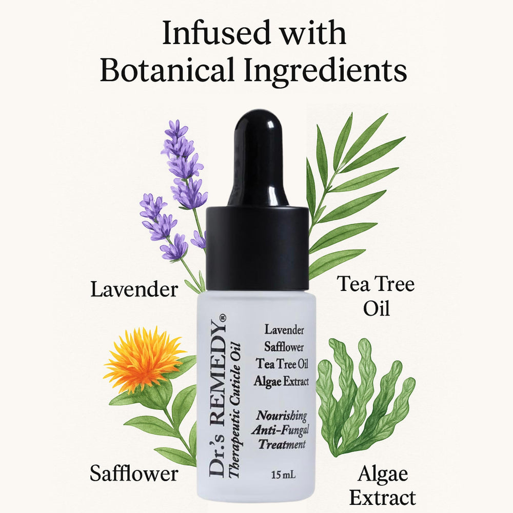 Dr.'s Remedy ingredients flatlay with tea-tree and lavender showing natural actives
