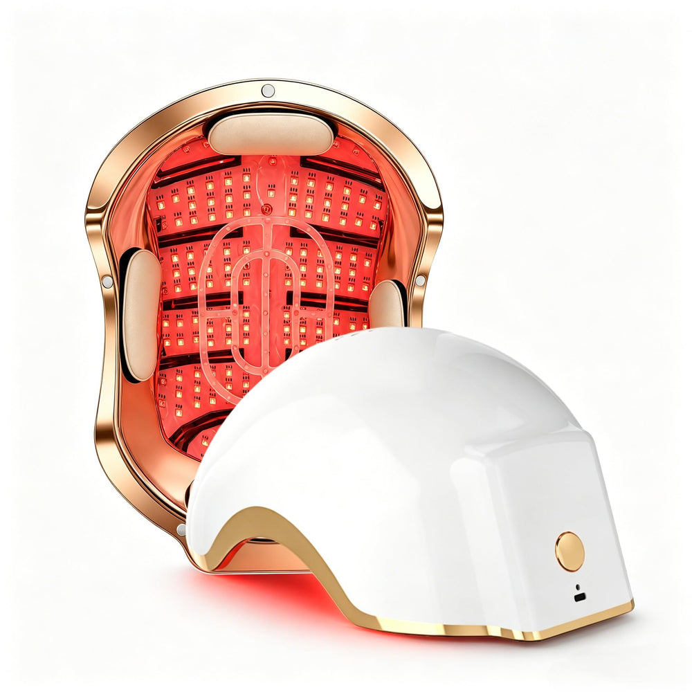 DRTHEORY helmet front view showing full diode array and comfortable fit