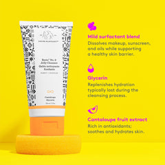 Drunk Elephant pump dispensing gel into palm demonstrating easy lather and quick rinse