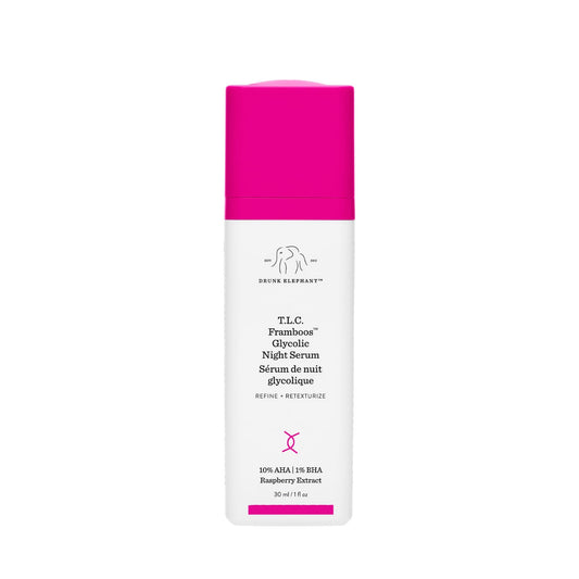 Drunk Elephant front packaging showing bottle and box, highlights clean clinical design