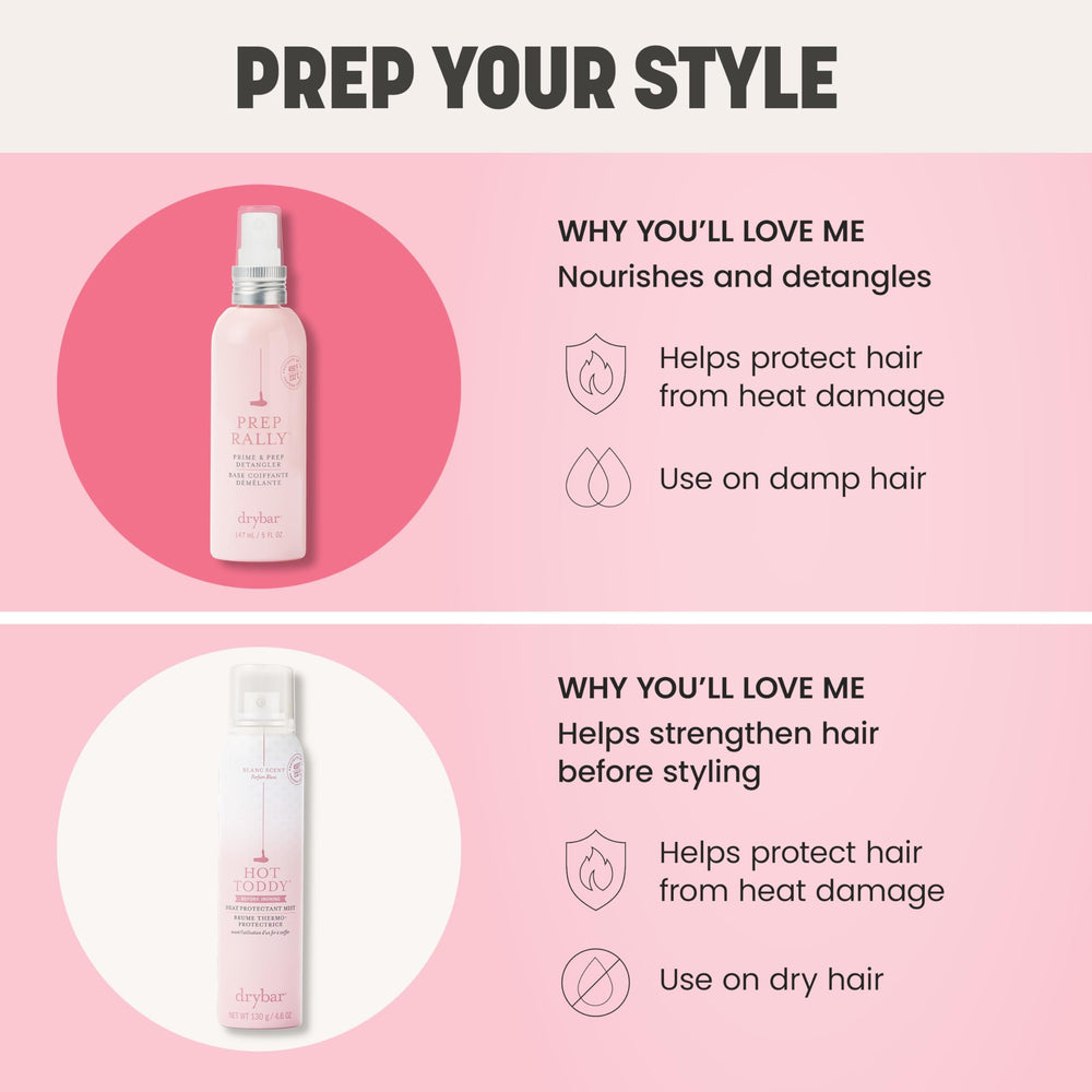 Drybar ingredients display illustrating biotin and vitamin nourishment benefit