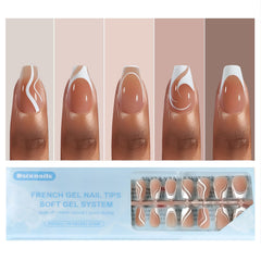 Dsixnails front packaging showing 150-piece French short coffin set and contents