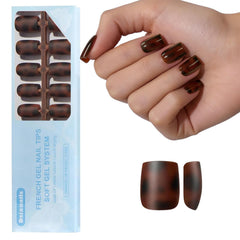 Dsixnails front packaging showing tortoiseshell short square nails and kit contents for quick manicures