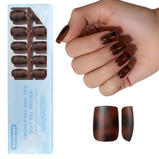 Dsixnails front packaging showing tortoiseshell short square nails and contents