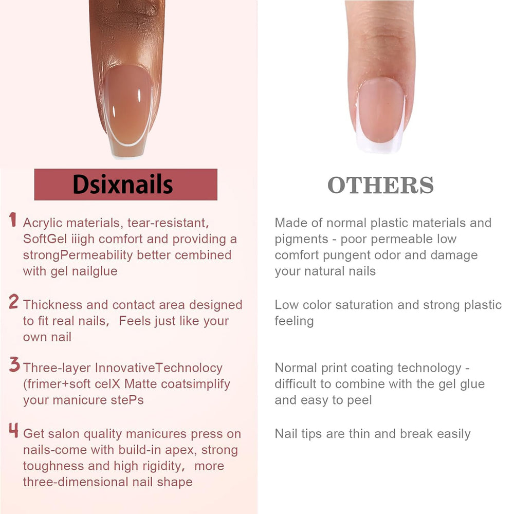 Dsixnails cured under UV light displaying hardened, glossy finished tips