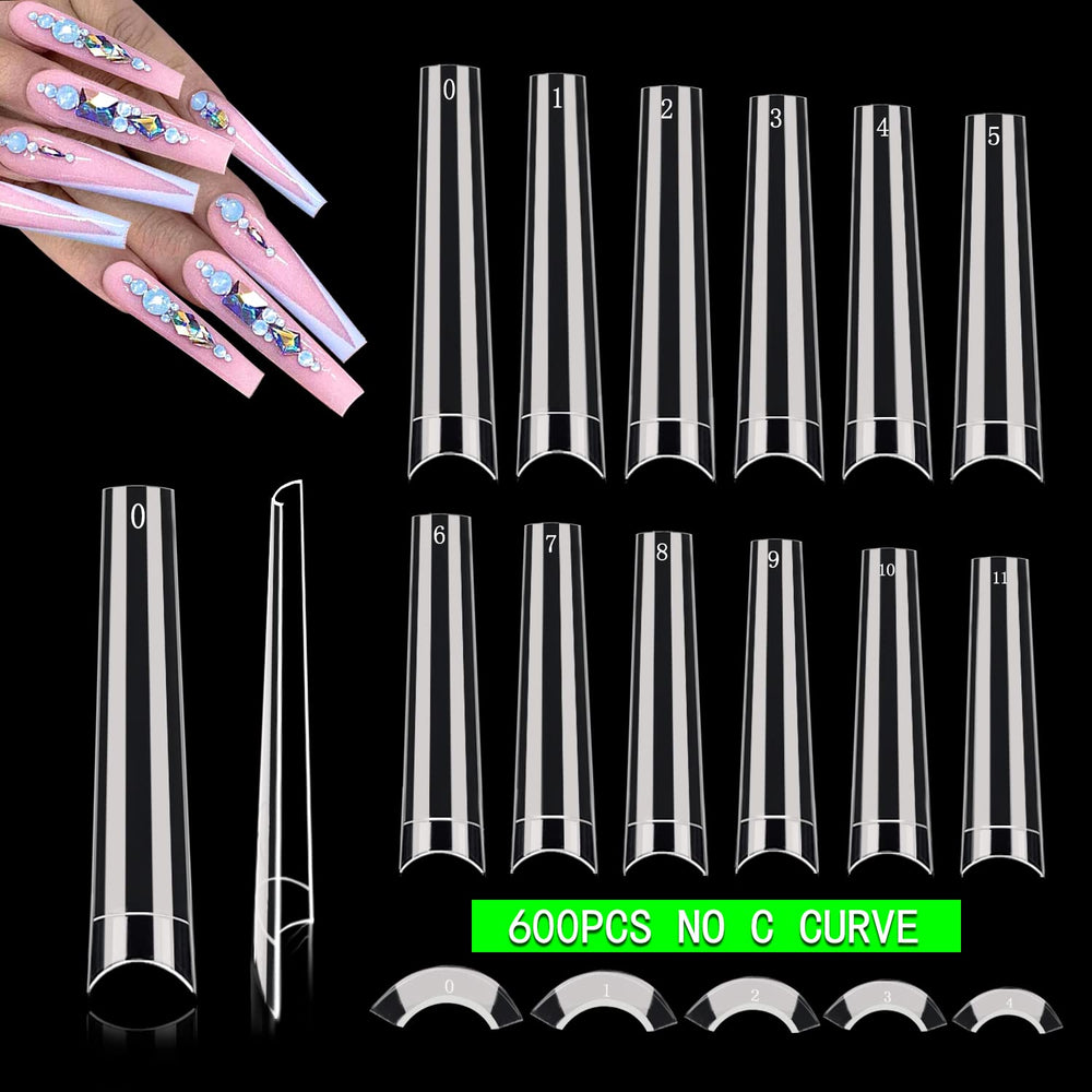 Dudjndjd front packaging showing 600 clear coffin nail tips for bulk supply