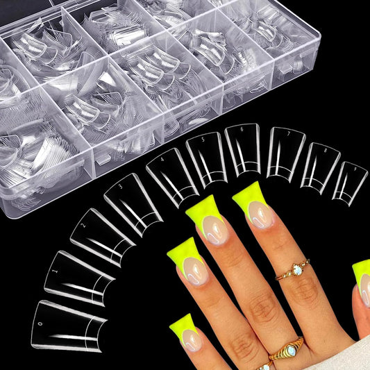 Dudjndjd front packaging showing 500 clear duck nail tips and box benefit quick supply