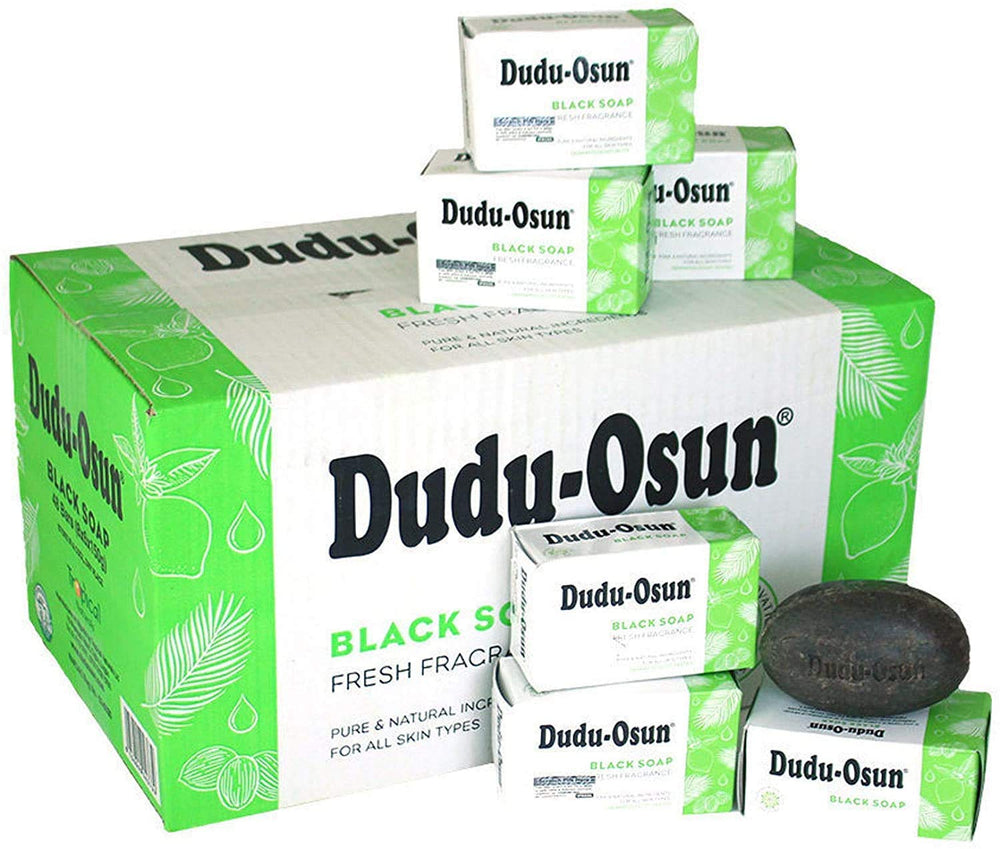 Dudu-Osun front view of single bar showing traditional packaging and brand clarity