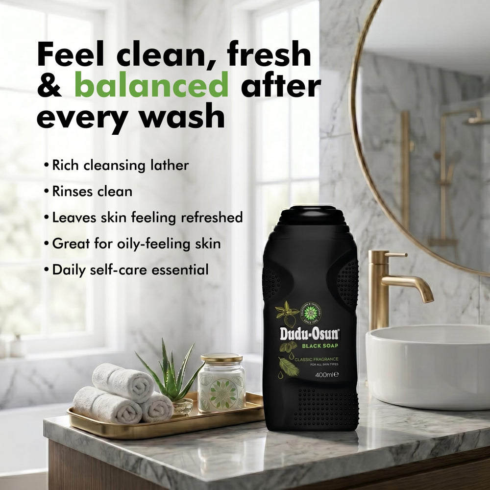 Back label text of Dudu-Osun liquid soap showing ingredient transparency