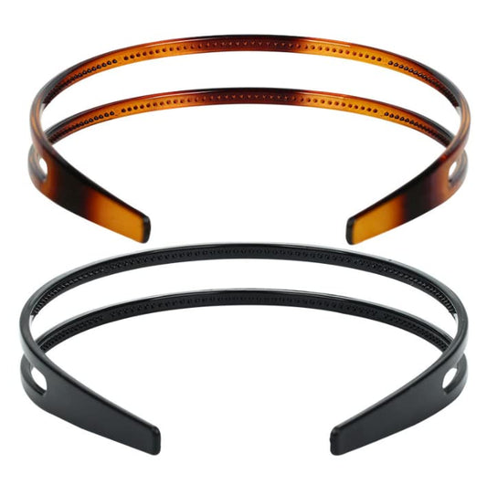 Duehut front view of two headbands showing colors and shape for versatile styling