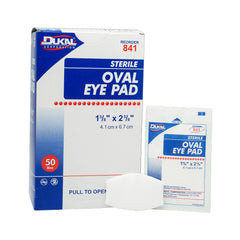 Dukal oval eye pads box front view showing dispenser and quantity for convenient storage